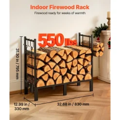 VEVOR Firewood Rack 32.68 Inch Heavy Duty Indoor Fire Wood Storage Holder, for Fireplace Patio Deck, 550 lbs Load Capacity, Stacker Stand with Log Carrier Bag, Metal Wood Pile Organizer Tool, Black