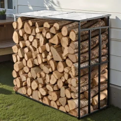 VEVOR Firewood Rack with Sloped Roof, 4 ft Outdoor Firewood Holder, 1/4 Cord Log Storage Shed, 660lb Max Weight Capacity, Powder-Coated Metal Wood Storage Rack for Fireplace Deck Backyard Garden