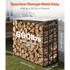 VEVOR Firewood Rack with Sloped Roof, 4 ft Outdoor Firewood Holder, 1/4 Cord Log Storage Shed, 660lb Max Weight Capacity, Powder-Coated Metal Wood Storage Rack for Fireplace Deck Backyard Garden
