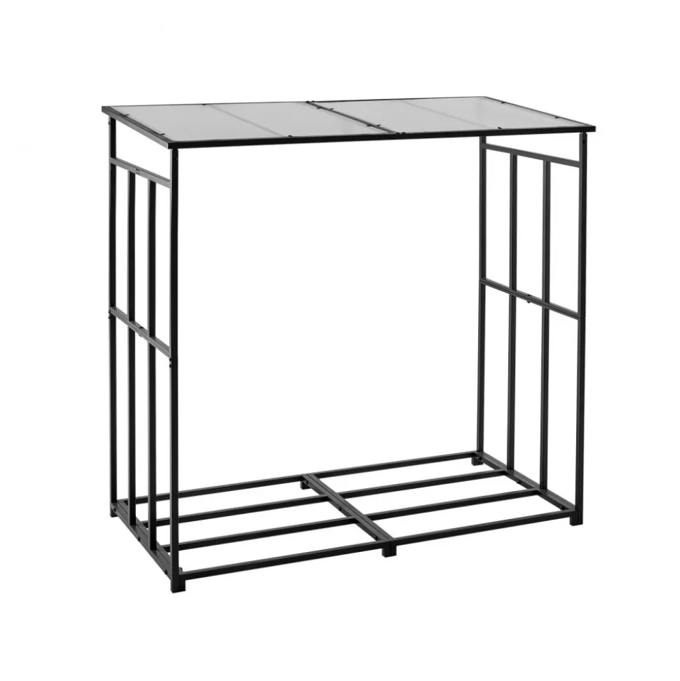 VEVOR Firewood Rack with Sloped Roof, 4 ft Outdoor Firewood Holder, 1/4 Cord Log Storage Shed, 660lb Max Weight Capacity, Powder-Coated Metal Wood Storage Rack for Fireplace Deck Backyard Garden