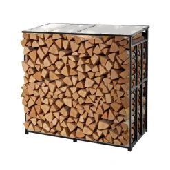 VEVOR Firewood Rack with Sloped Roof, 4 ft Outdoor Firewood Holder, 1/4 Cord Log Storage Shed, 660lb Max Weight Capacity, Powder-Coated Metal Wood Storage Rack for Fireplace Deck Backyard Garden