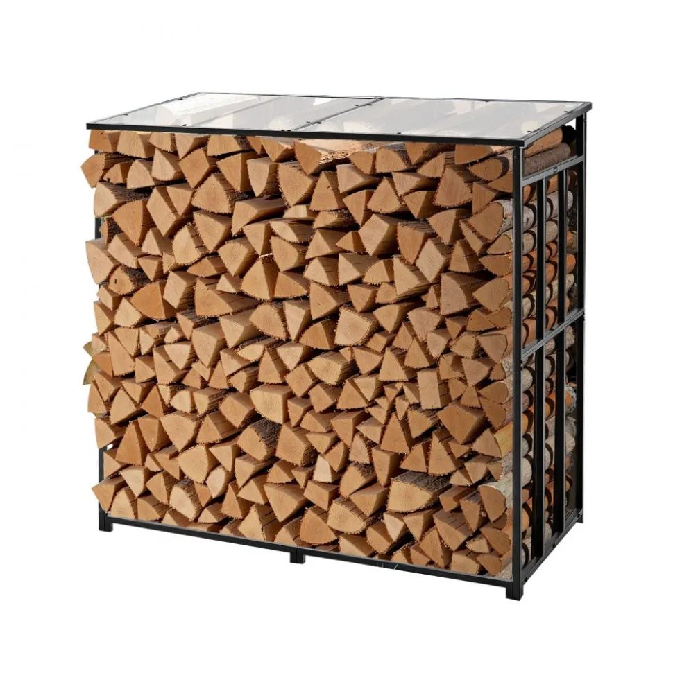 VEVOR Firewood Rack with Sloped Roof, 4 ft Outdoor Firewood Holder, 1/4 Cord Log Storage Shed, 660lb Max Weight Capacity, Powder-Coated Metal Wood Storage Rack for Fireplace Deck Backyard Garden