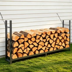 VEVOR Firewood Rack with Waterproof Cover 8ft 1/2 Cord Outdoor Wood Storage, for Fireplace Patio Deck, 2400 lbs Load Capacity Heavy Duty Fire Log Holder Stacker Stand, Metal Wood Pile Organizer, Black