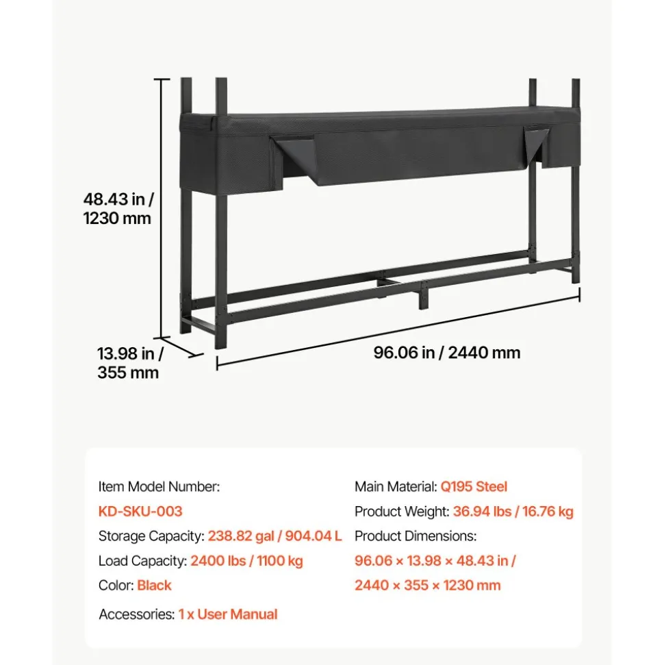 VEVOR Firewood Rack with Waterproof Cover 8ft 1/2 Cord Outdoor Wood Storage, for Fireplace Patio Deck, 2400 lbs Load Capacity Heavy Duty Fire Log Holder Stacker Stand, Metal Wood Pile Organizer, Black