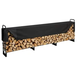 VEVOR Firewood Rack with Waterproof Cover, 150 x 14 x 46 in Outdoor Firewood Holder, 660lb Weight Capacity, 1/2 Cord Log Holder, Half-Covered, Powder-coated Wood Storage Rack for Fireplace Deck