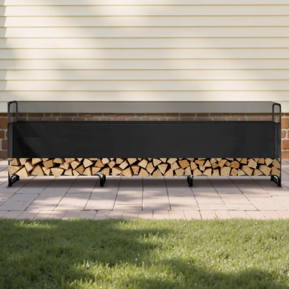 VEVOR Firewood Rack with Waterproof Cover, 150 x 14 x 46 in Outdoor Firewood Holder, 660lb Weight Capacity, 1/2 Cord Log Holder, Half-Covered, Powder-coated Wood Storage Rack for Fireplace Deck