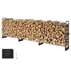 VEVOR Firewood Rack with Waterproof Cover, 150 x 14 x 46 in Outdoor Firewood Holder, 660lb Weight Capacity, 1/2 Cord Log Holder, Half-Covered, Powder-coated Wood Storage Rack for Fireplace Deck