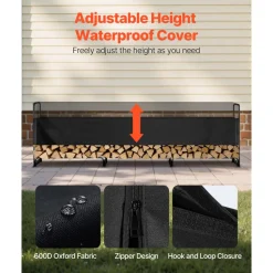 VEVOR Firewood Rack with Waterproof Cover, 150 x 14 x 46 in Outdoor Firewood Holder, 660lb Weight Capacity, 1/2 Cord Log Holder, Half-Covered, Powder-coated Wood Storage Rack for Fireplace Deck