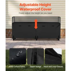 VEVOR Firewood Rack with Waterproof Cover, 8 ft Outdoor Firewood Holder, 1/2 Cord Storage Metal Log Holder, 660lb Max Weight Capacity, Top Covered, Powder-Coated Wood Storage Rack for Fireplace Deck