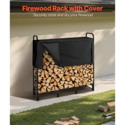 VEVOR Firewood Rack with Waterproof Cover, 4 ft Outdoor Firewood Holder, 1/4 Cord Storage Metal Log Holder, 400lb Max Weight Capacity, Top Covered, Powder-Coated Wood Storage Rack for Fireplace Deck