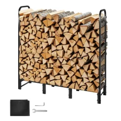 VEVOR Firewood Rack with Waterproof Cover, 4 ft Outdoor Firewood Holder, 1/4 Cord Storage Metal Log Holder, 400lb Max Weight Capacity, Top Covered, Powder-Coated Wood Storage Rack for Fireplace Deck