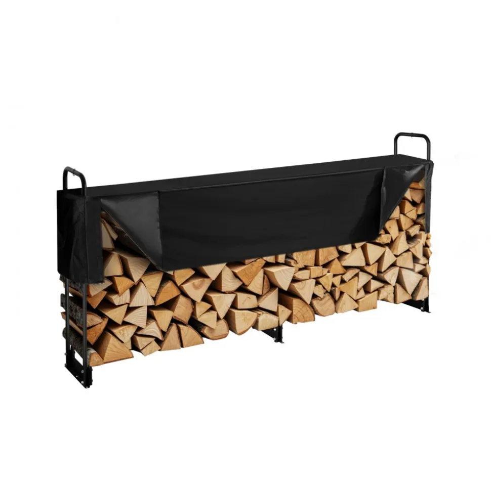VEVOR Firewood Rack with Waterproof Cover, 101 x 14 x 46 in Outdoor Firewood Holder, 660lb Weight Capacity, 1/2 Cord Log Holder, Half-Covered, Powder-coated Wood Storage Rack for Fireplace Deck