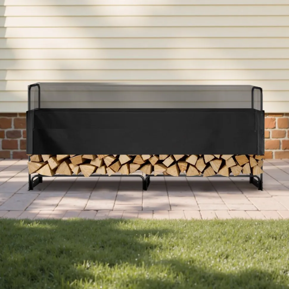 VEVOR Firewood Rack with Waterproof Cover, 101 x 14 x 46 in Outdoor Firewood Holder, 660lb Weight Capacity, 1/2 Cord Log Holder, Half-Covered, Powder-coated Wood Storage Rack for Fireplace Deck