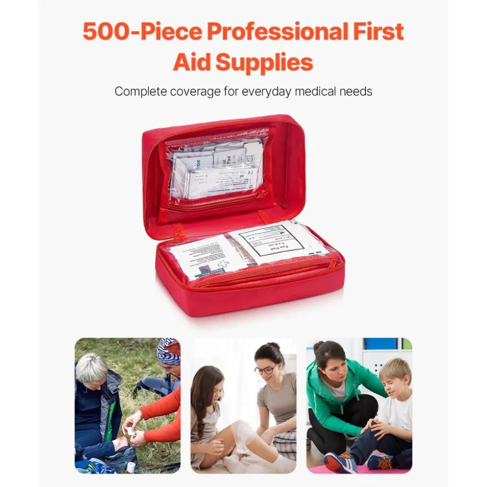 VEVOR First Aid Kit, 500 Pieces, 600D Nylon Large Survival First Aid Bag, Emergency Medical Supplies, for Home, Car, Office, Travel, Camping, Truck, Hiking, Sports, Vehicle and Outdoor Emergencies