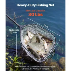 VEVOR Fishing Net, Foldable Landing Nets with Telescopic Handle and Built in Length Scale, Lightweight and Stronger 6063 Aluminum Fish Gear, Soft Silicone Mesh, Holds up to 30 lbs, for Kayak Boat Bank