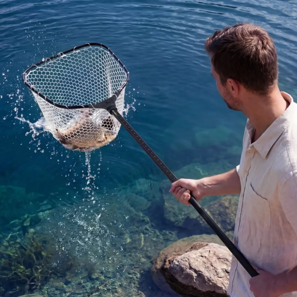 VEVOR Fishing Net, Foldable Landing Nets with Telescopic Handle and Built in Length Scale, Lightweight and Stronger 6063 Aluminum Fish Gear, Soft Silicone Mesh, Holds up to 30 lbs, for Kayak Boat Bank