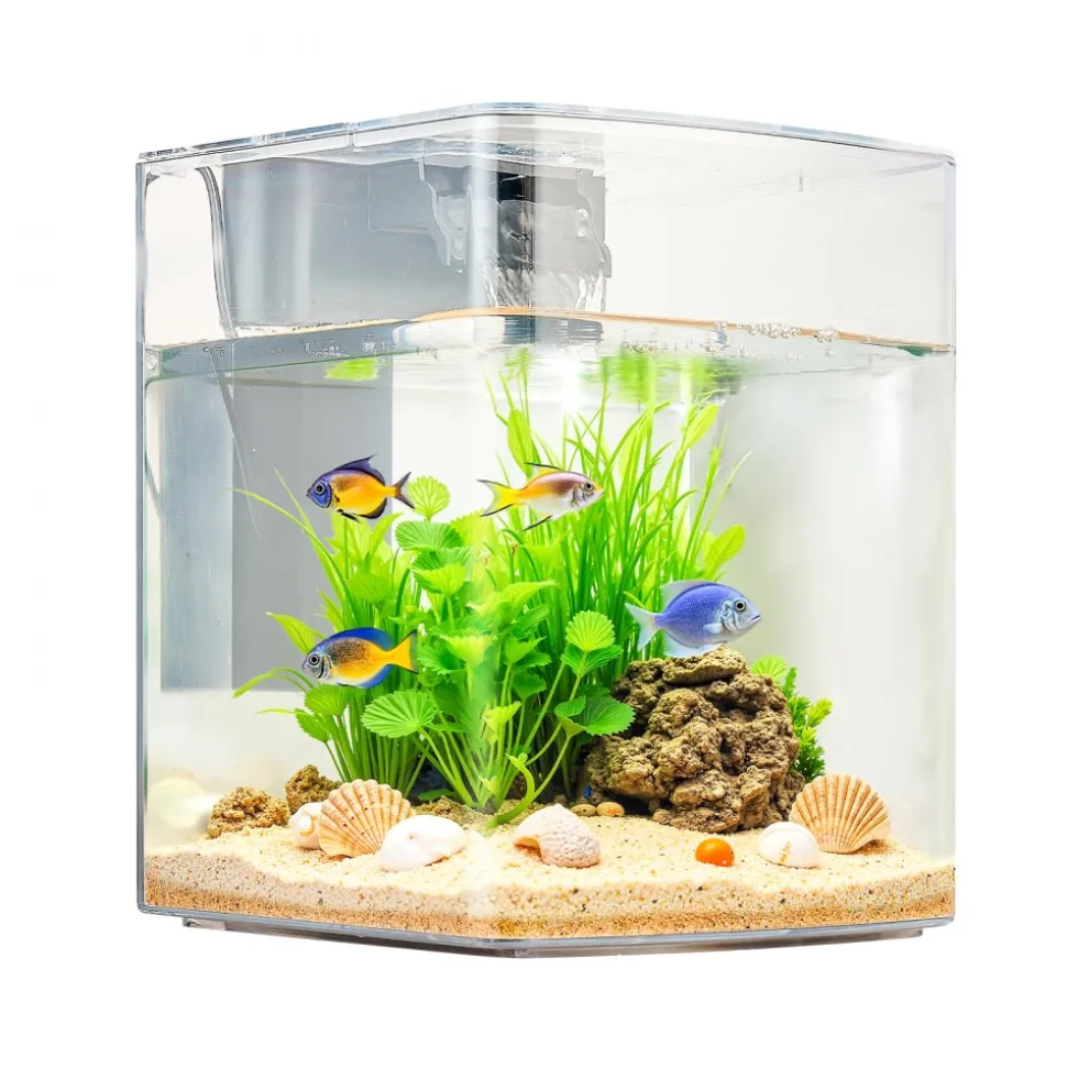 VEVOR Fish Tank Aquarium, 2 Gallon Arch Ultra-Clear GPPS Starter Smart Tank Adjustable 3 Color Lighting, Self Cleaning System Fishbowl for Freshwater & Saltwater Fish Home, Office, or Pet Use