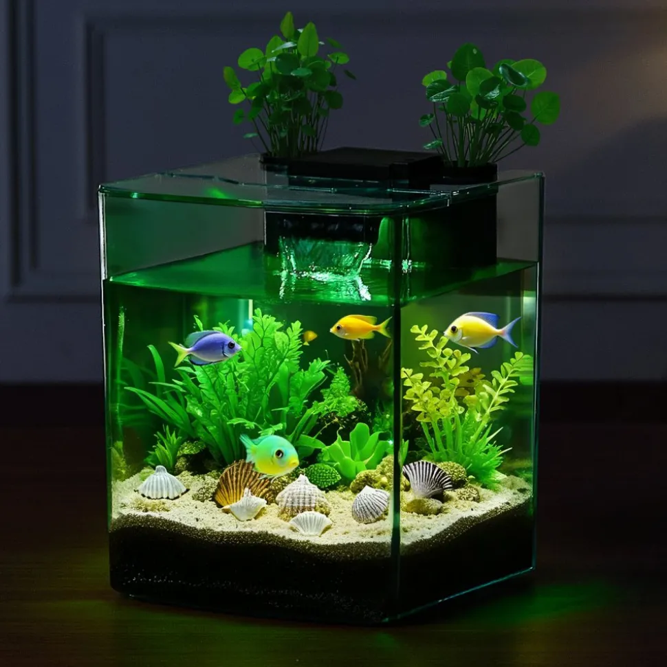VEVOR Fish Tank Aquarium, 2 Gallon Arch Ultra-Clear GPPS Starter Smart Tank Adjustable 3 Color Lighting, Self Cleaning System Fishbowl for Freshwater & Saltwater Fish Home, Office, or Pet Use