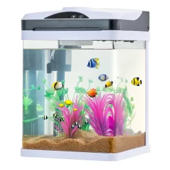 VEVOR Fish Tank Aquarium, 2 Gallon LED Square Ultra-Clear Glass Tank Temperature Monitoring Adjustable 7 Color Lighting, Self Cleaning System Fishbowl for Freshwater & Saltwater Fish Home,Office,Pet