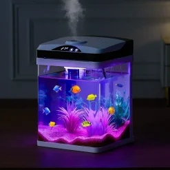 VEVOR Fish Tank Aquarium, 2 Gallon LED Square Ultra-Clear Glass Tank Temperature Monitoring Adjustable 7 Color Lighting, Self Cleaning System Fishbowl for Freshwater & Saltwater Fish Home,Office,Pet