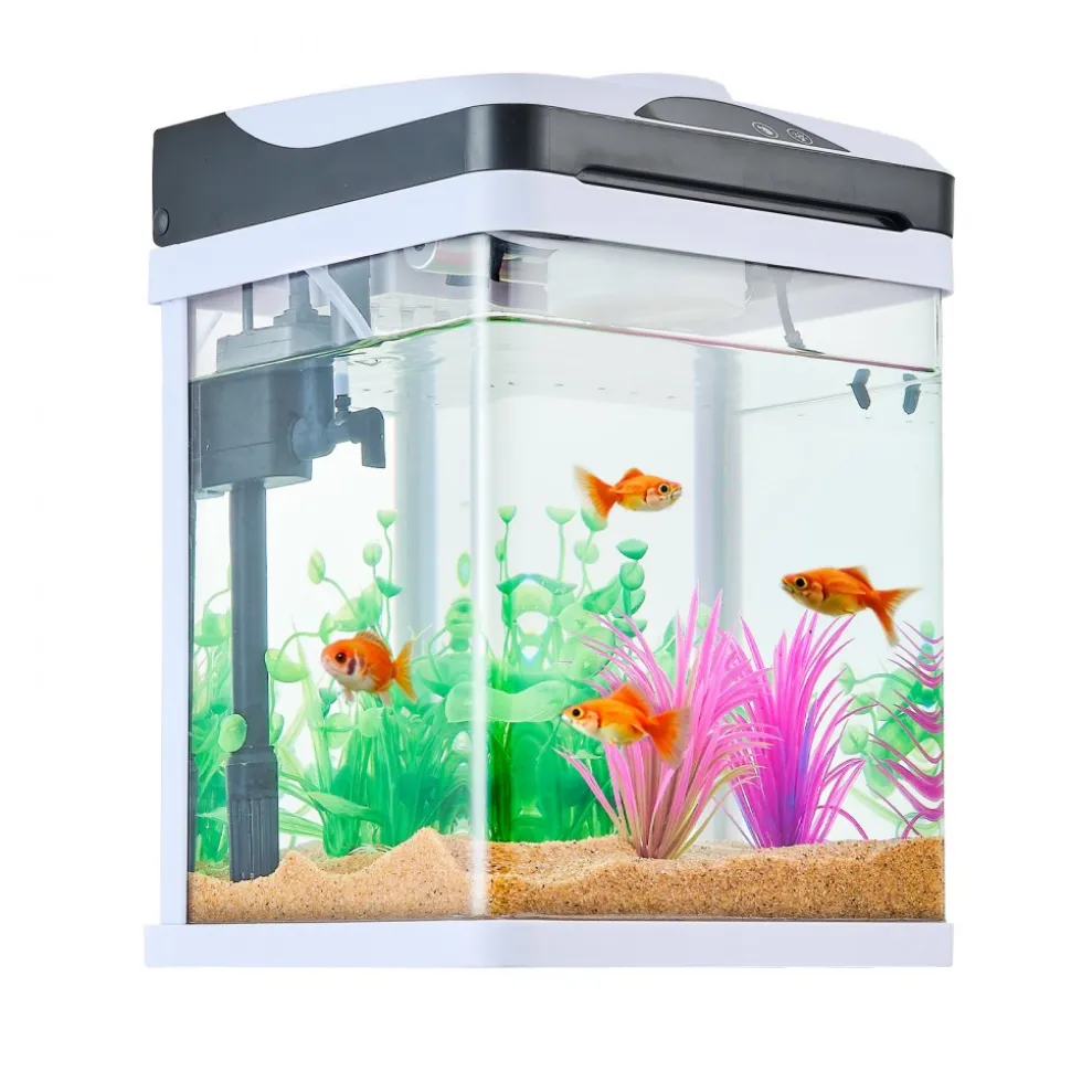 VEVOR Fish Tank Aquarium, 2 Gallon LED Square Ultra-Clear Glass Tank Temperature Monitoring Adjustable 7 Color Lighting, Self Cleaning System Fishbowl for Freshwater & Saltwater Fish Home,Office,Pet