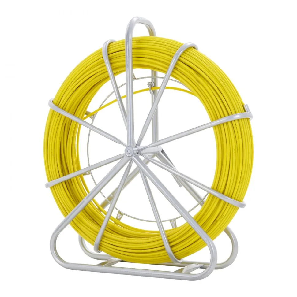 VEVOR Fish Tape Fiberglass, 425 ft, 1/4 inch, Duct Rodder Fishtape Wire Puller, Cable Running Rod with Steel Reel Stand, 3 Pulling Heads, Fishing Tools for Walls and Electrical Conduit, Non-Conductive
