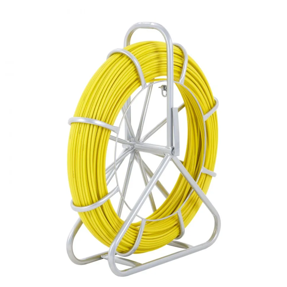VEVOR Fish Tape Fiberglass, 425 ft, 1/4 inch, Duct Rodder Fishtape Wire Puller, Cable Running Rod with Steel Reel Stand, 3 Pulling Heads, Fishing Tools for Walls and Electrical Conduit, Non-Conductive