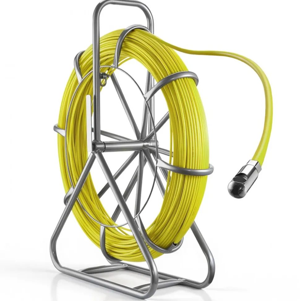 VEVOR Fish Tape Fiberglass, 656 ft, 5/16 in, Duct Rodder Fishtape Wire Puller, Cable Running Rod with Steel Reel Stand, 3 Pulling Heads, Fishing Tools for Walls and Electrical Conduit, Non-Conductive