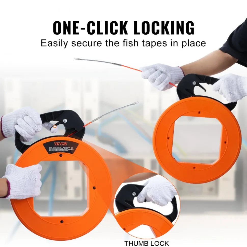 VEVOR Fish Tape, 100-foot, 1/4-inch, PET Wire Puller with Optimized Housing and Handle, Easy-to-Use Cable Puller Tool, Flexible Wire Fishing Tools for Walls and Electrical Conduit, Non-Conductive