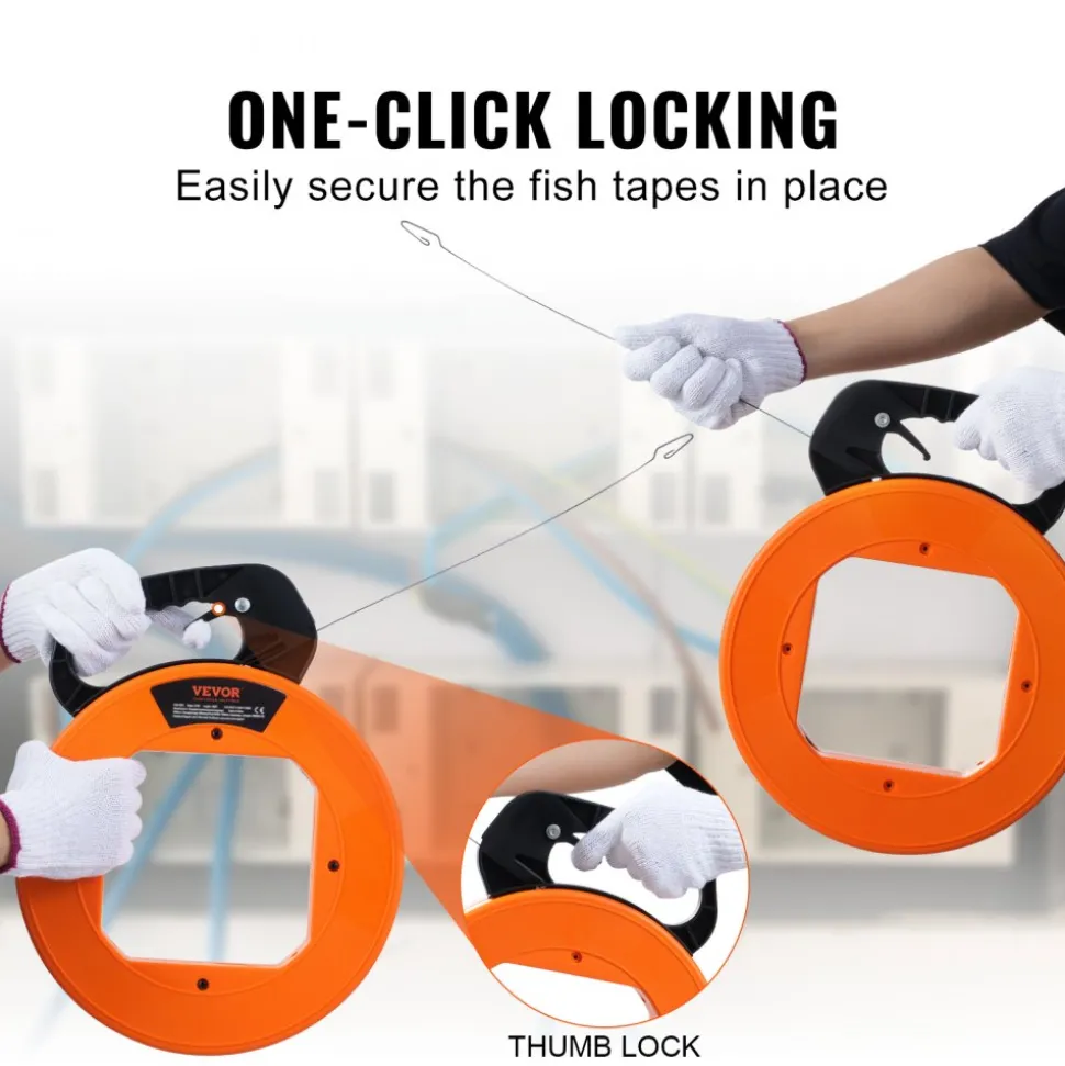 VEVOR Fish Tape, 120-foot, 1/8-inch, Steel Wire Puller with Optimized Housing and Handle, Easy-to-Use Cable Puller Tool, Flexible Wire Fishing Tools for Walls and Electrical Conduit, Non-Conductive