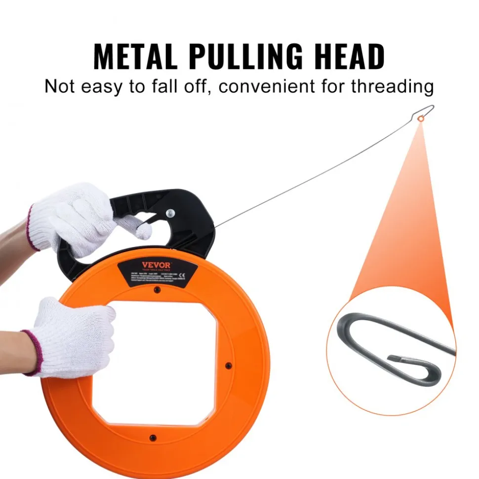 VEVOR Fish Tape, 120-foot, 1/8-inch, Steel Wire Puller with Optimized Housing and Handle, Easy-to-Use Cable Puller Tool, Flexible Wire Fishing Tools for Walls and Electrical Conduit, Non-Conductive
