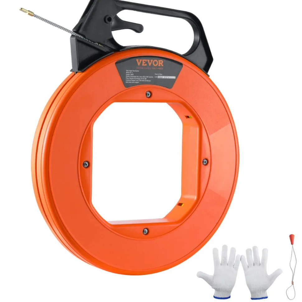 VEVOR Fish Tape, 100 ft, 3/16-inch, Fiberglass Cable Guide with Enhanced Casing and Grip, User-Friendly Wire Routing Instrument, Bendable Wiring Aid for Walls and Electrical Ducts, Insulating