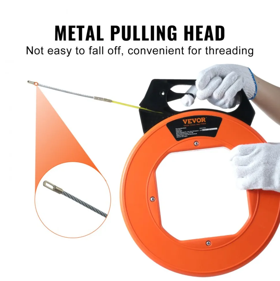 VEVOR Fish Tape, 100 ft, 3/16-inch, Fiberglass Cable Guide with Enhanced Casing and Grip, User-Friendly Wire Routing Instrument, Bendable Wiring Aid for Walls and Electrical Ducts, Insulating