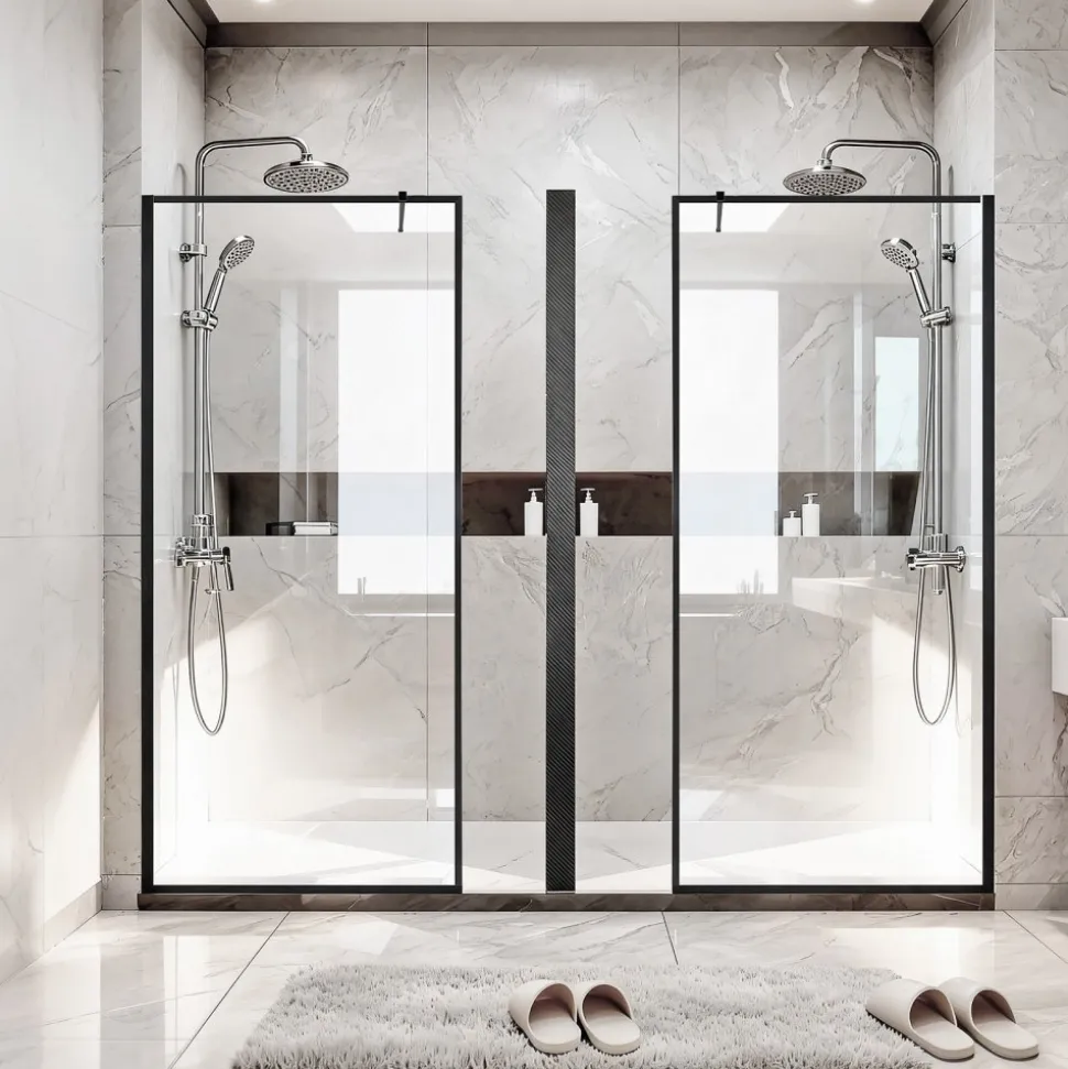 VEVOR Fixed Glass Shower Panel, 34 x 73.6 in Full-Framed Fixed Shower Screen, 5/16 in Thick Clear Tempered Glass Door with Bottom Seal Strip and Hardware, Easy to Clean, for Bathroom, Matte Black