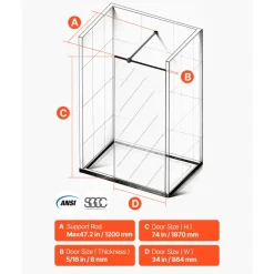 VEVOR Fixed Glass Shower Panel, 34 x 73.6 in Full-Framed Fixed Shower Screen, 5/16 in Thick Clear Tempered Glass Door with Bottom Seal Strip and Hardware, Easy to Clean, for Bathroom, Matte Black