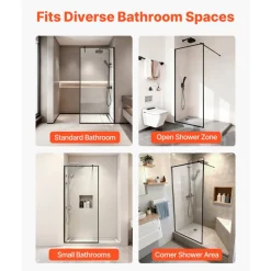 VEVOR Fixed Glass Shower Panel, 34 x 73.6 in Full-Framed Fixed Shower Screen, 5/16 in Thick Clear Tempered Glass Door with Bottom Seal Strip and Hardware, Easy to Clean, for Bathroom, Matte Black