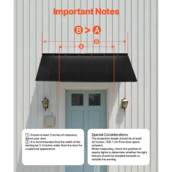VEVOR Fixed Metal Awning 80 x 36 in, Window Awning Door Canopy, Stable Triangle Steel Frame Exterior Awnings Rain, and Snow Sunlight Protection for Door Entrance, Windows, Porches, Balconies