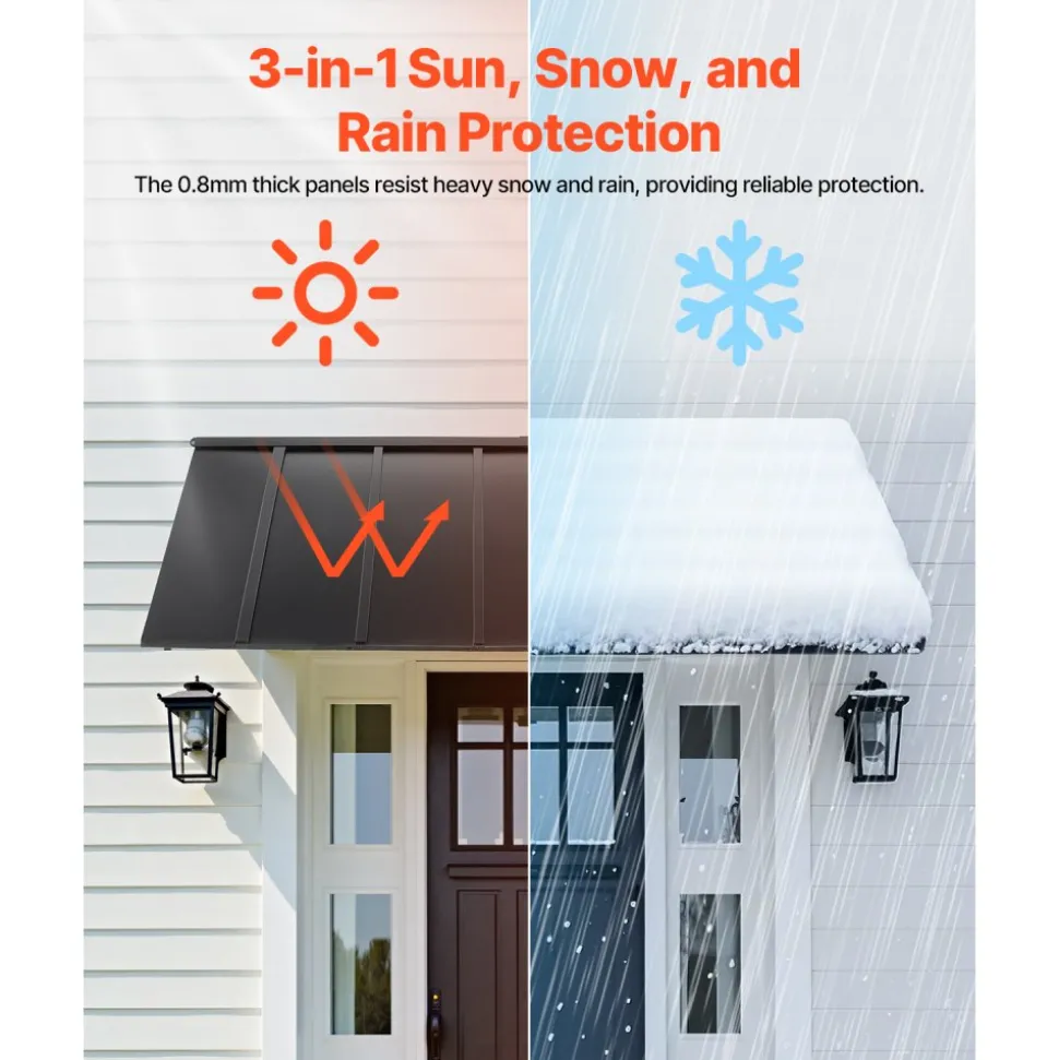 VEVOR Fixed Metal Awning 80 x 36 in, Window Awning Door Canopy, Stable Triangle Steel Frame Exterior Awnings Rain, and Snow Sunlight Protection for Door Entrance, Windows, Porches, Balconies