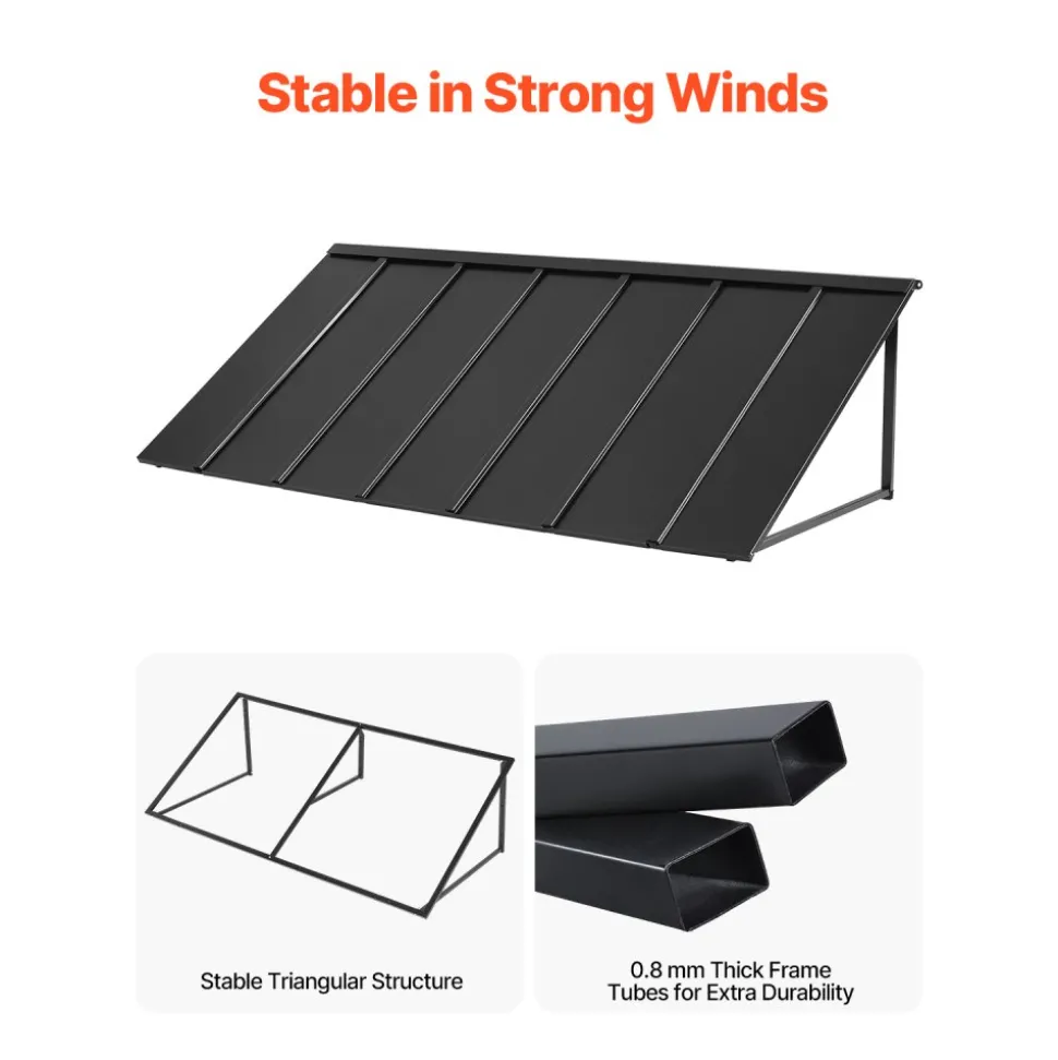 VEVOR Fixed Metal Awning 80 x 36 in, Window Awning Door Canopy, Stable Triangle Steel Frame Exterior Awnings Rain, and Snow Sunlight Protection for Door Entrance, Windows, Porches, Balconies
