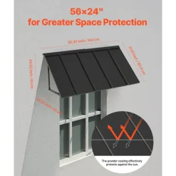 VEVOR Fixed Metal Awning 56 x 24 in, Window Awning Door Canopy, Stable Triangle Steel Frame Awnings for Doors Exterior Rain, and Snow Sunlight Protection for Door Entrance, Windows, Porches, Balconies