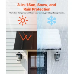 VEVOR Fixed Metal Awning 56 x 24 in, Window Awning Door Canopy, Stable Triangle Steel Frame Awnings for Doors Exterior Rain, and Snow Sunlight Protection for Door Entrance, Windows, Porches, Balconies