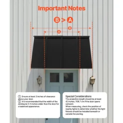 VEVOR Fixed Metal Awning 44 x 24 in, Window Awning Door Canopy, Stable Triangle Steel Frame Awnings for Doors Exterior Rain, and Snow Sunlight Protection for Door Entrance, Windows, Porches, Balconies