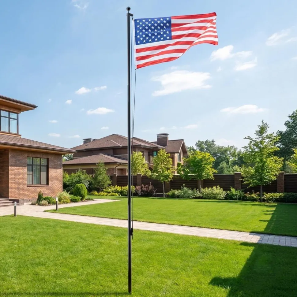 VEVOR Flag Pole, 20ft Heavy Duty Sectional Flagpole Kit for Outside House In Ground, Extra Thick Outdoor Aluminum Flagpole Kit with 3x5 American Flag for Yard, Residential or Commercial Use, Black