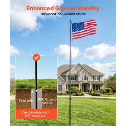 VEVOR Flag Pole, 20ft Heavy Duty Sectional Flagpole Kit for Outside House In Ground, Extra Thick Outdoor Aluminum Flagpole Kit with 3x5 American Flag for Yard, Residential or Commercial Use, Black