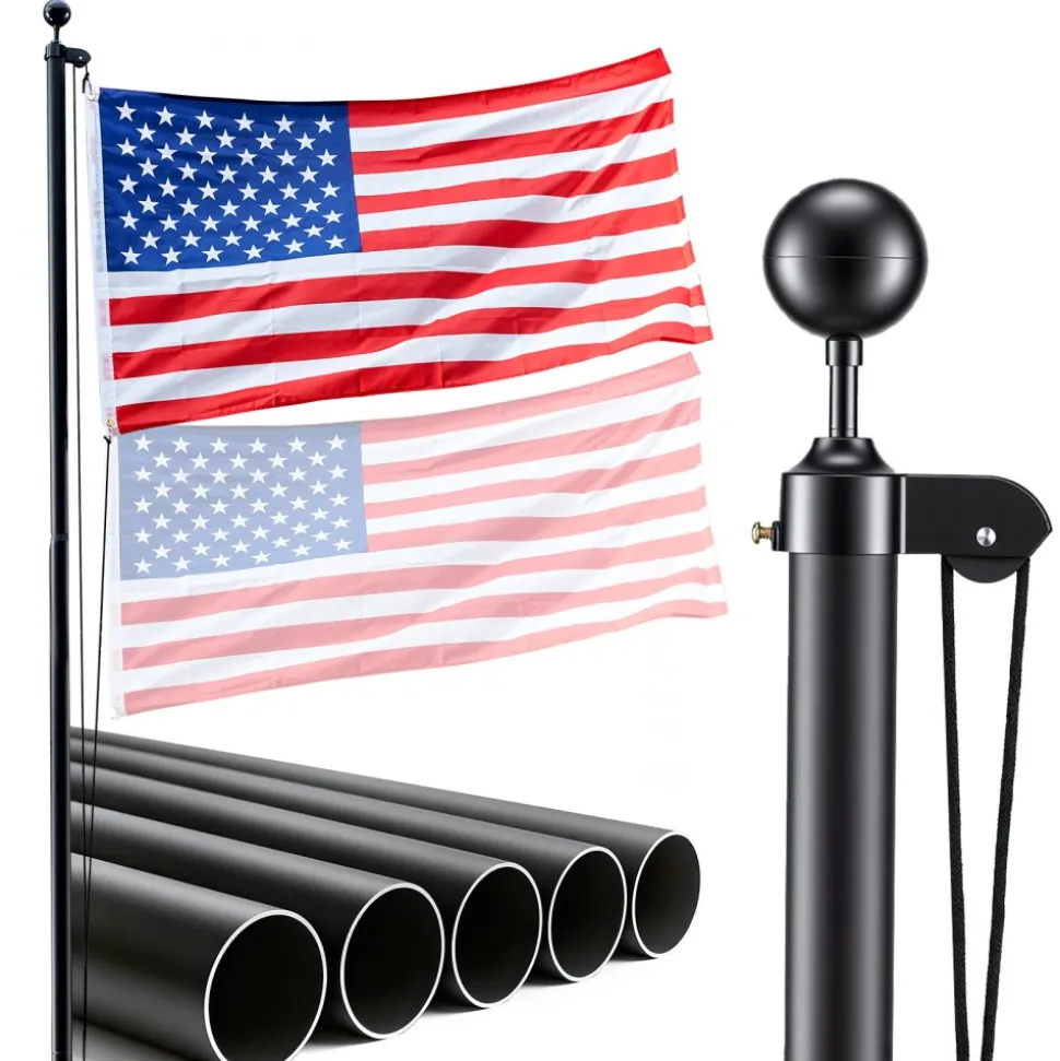 VEVOR Flag Pole, 20ft Heavy Duty Sectional Flagpole Kit for Outside House In Ground, Extra Thick Outdoor Aluminum Flagpole Kit with 3x5 American Flag for Yard, Residential or Commercial Use, Black