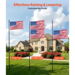 VEVOR Flag Pole, 20ft Heavy Duty Sectional Flagpole Kit for Outside House In Ground, Extra Thick Outdoor Aluminum Flagpole Kit with 3x5 American Flag for Yard, Residential or Commercial Use, Black
