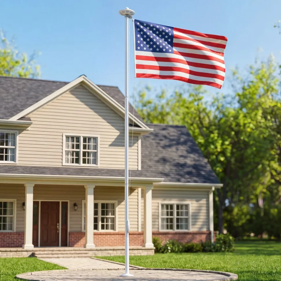 VEVOR Flag Pole, 20ft Heavy Duty Sectional Flagpole Kit with 136 LED Solar Light for Outside House In Ground, Outdoor Aluminum Flagpole with 3x5 American Flag for Yard, Residential, Commercial, Silver