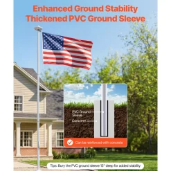 VEVOR Flag Pole, 20ft Heavy Duty Sectional Flagpole Kit with 136 LED Solar Light for Outside House In Ground, Outdoor Aluminum Flagpole with 3x5 American Flag for Yard, Residential, Commercial, Silver