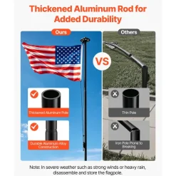 VEVOR Flag Pole, 25ft Heavy Duty Sectional Flagpole Kit with 136 LED Solar Light for Outside House In Ground, Outdoor Aluminum Flagpole with 3x5 American Flag for Yard, Residential, Commercial, Black