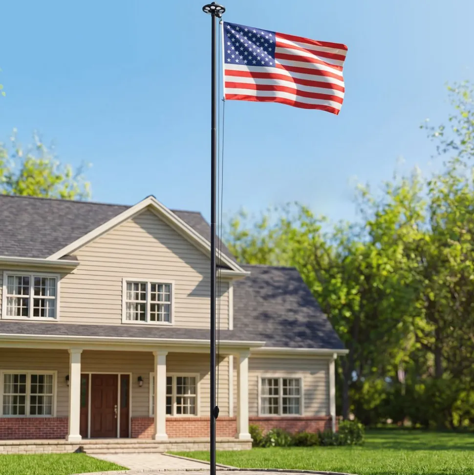 VEVOR Flag Pole, 25ft Heavy Duty Sectional Flagpole Kit with 136 LED Solar Light for Outside House In Ground, Outdoor Aluminum Flagpole with 3x5 American Flag for Yard, Residential, Commercial, Black